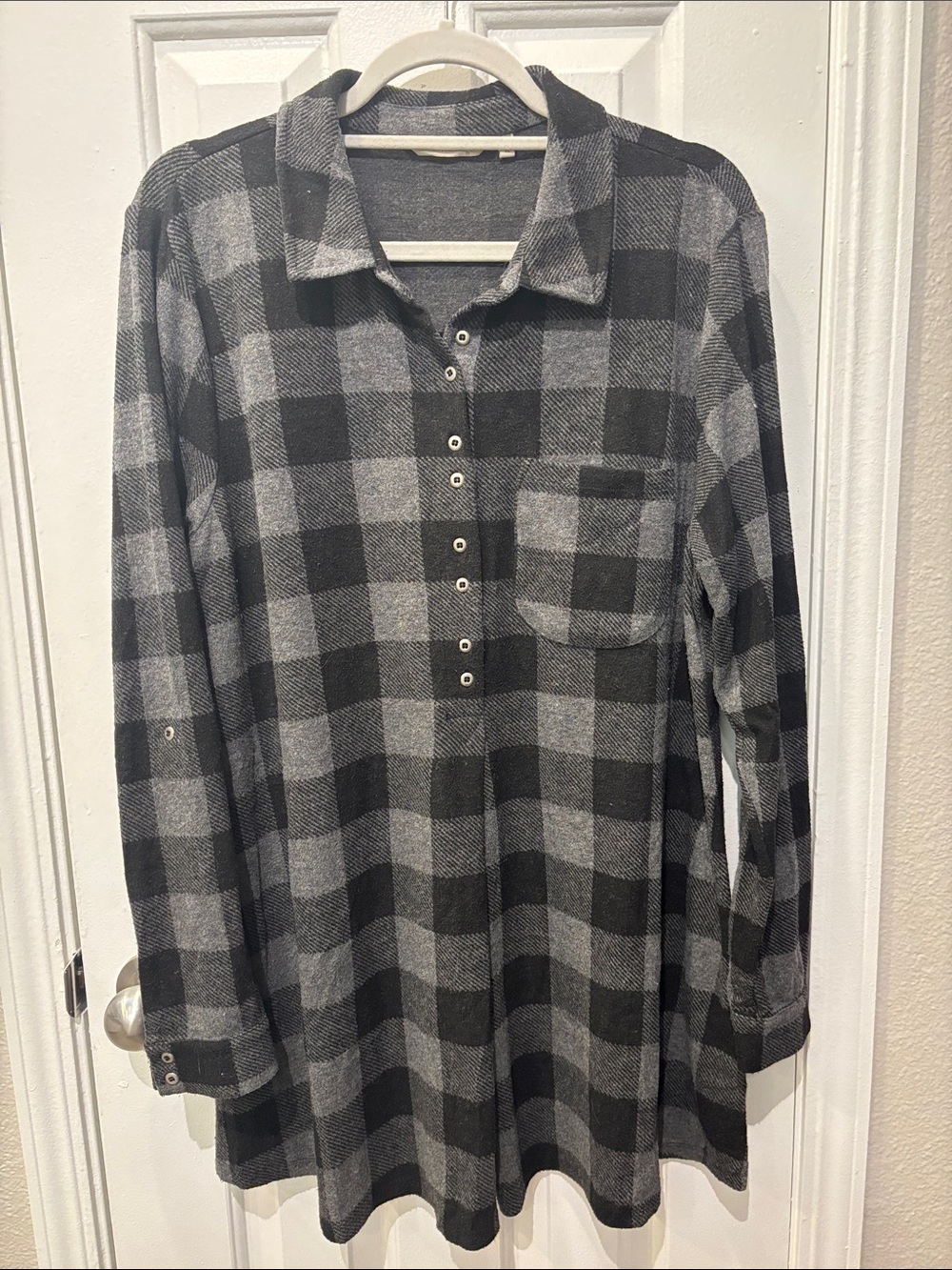 Soft Surroundings Black and Gray Plaid Button-Front Tunic Shirt/ Dress